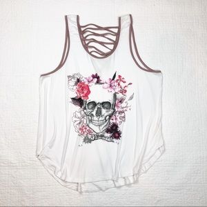 Graphic Tank Top | Dreamer Skull | White and Blush